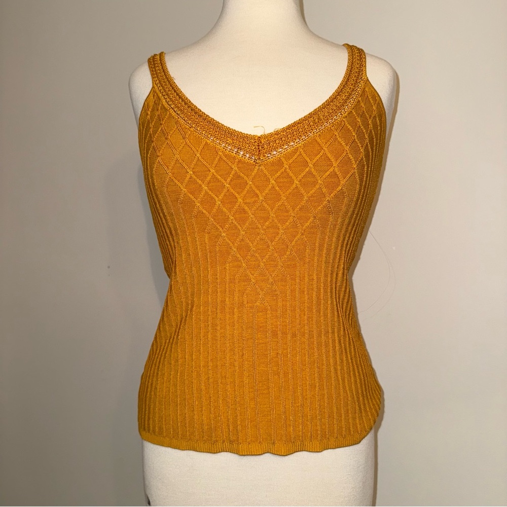 White House Black Market Mustard Knit Tank Top